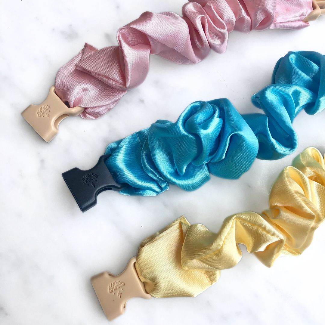 Cotton Candy - 3-Pack Vibrant Pastel Buckle Scrunchies Bundle - No Snagging, No Tangles