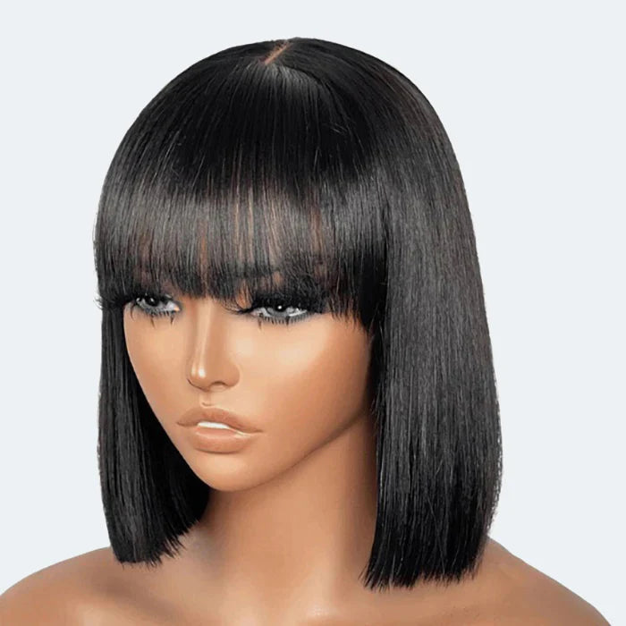 RemyLuxe 12 inch Straight Bob with Bangs Wig