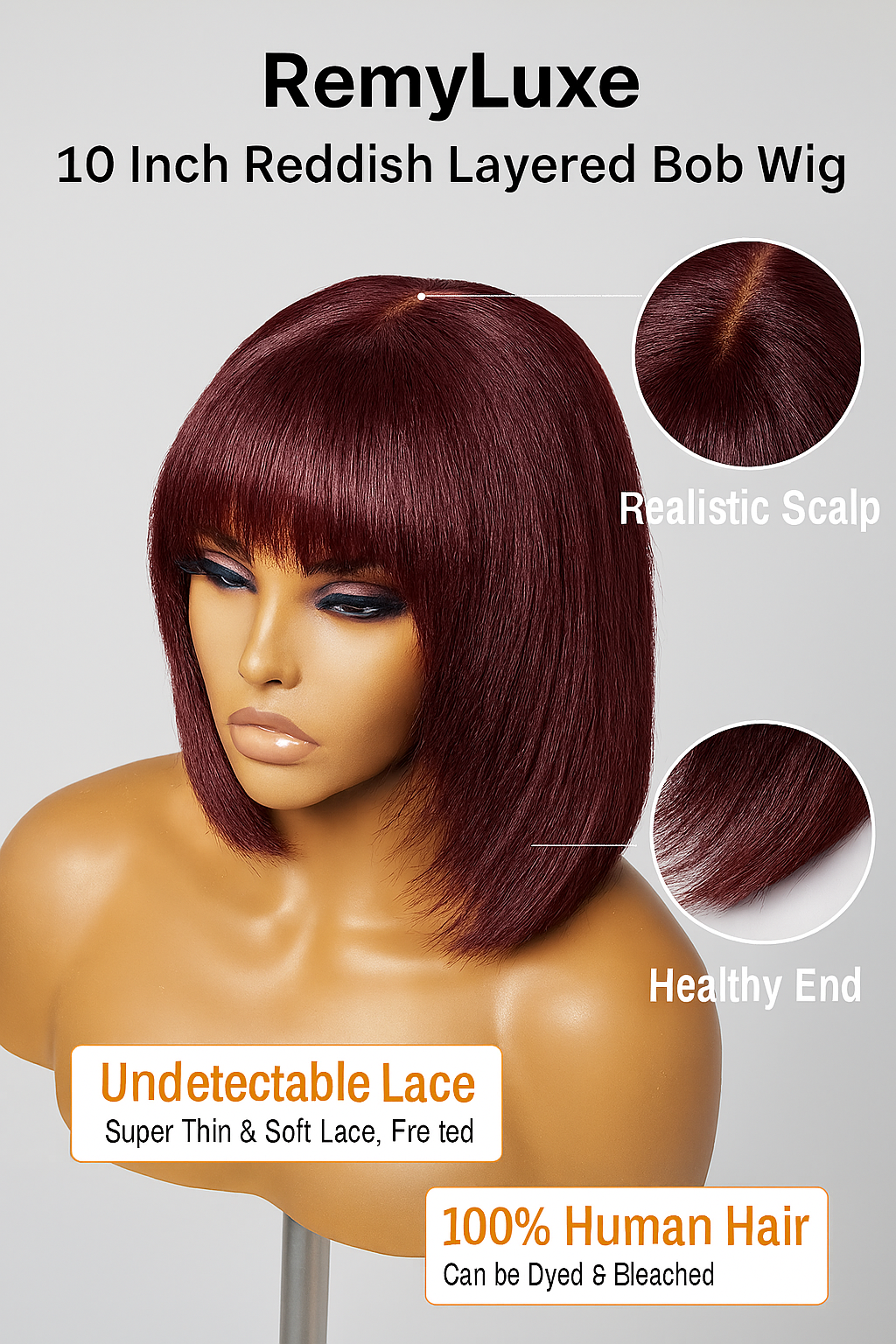 RemyLuxe Reddish Layered Bob Wig